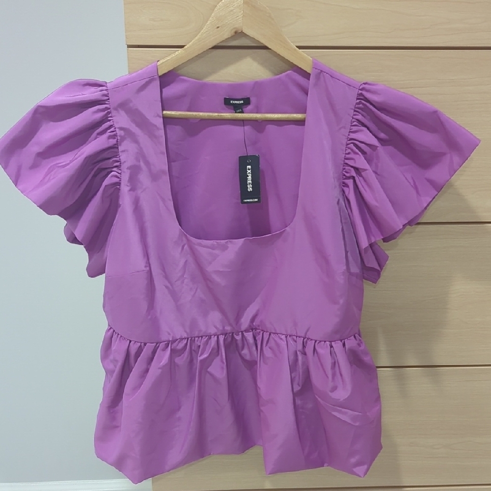 Express Women's Purple Ruffle Sleeve Top
